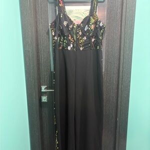 New York & Company Black Jumpsuit with Floral Embroidery